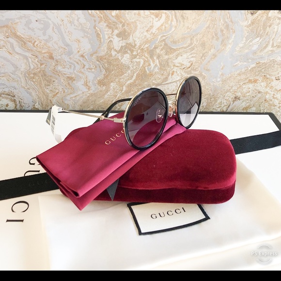Gucci Aviator Acetate Gold Metal Round Sunglasses main image 8